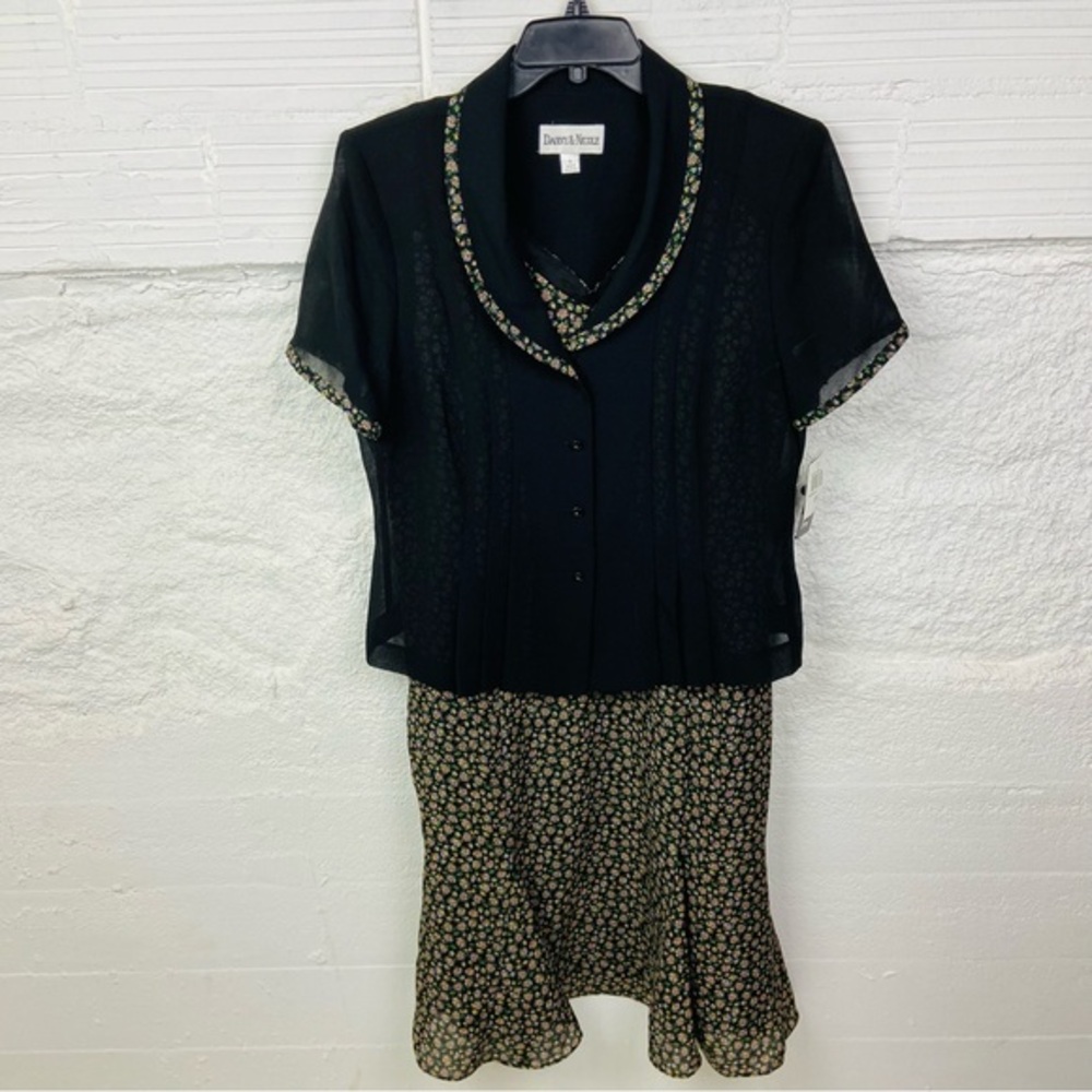 NWT Danny & Nicole Black Floral two piece mesh top layered Midi Dress size 16